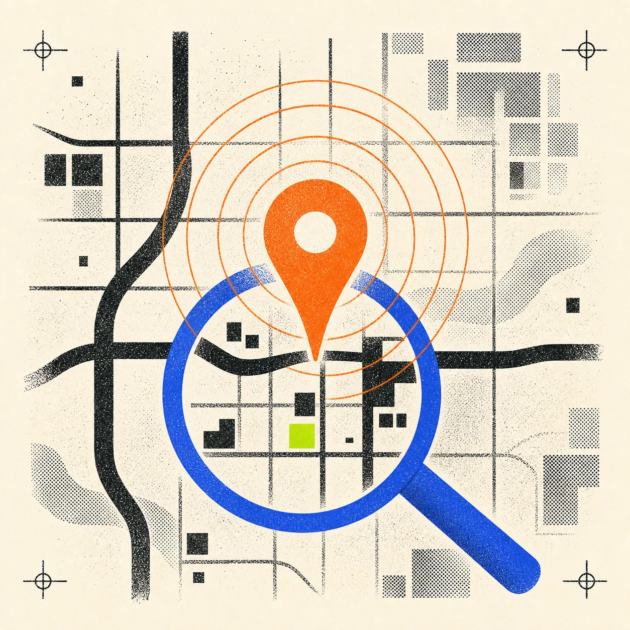 Editorial illustration of local search visibility in North Houston