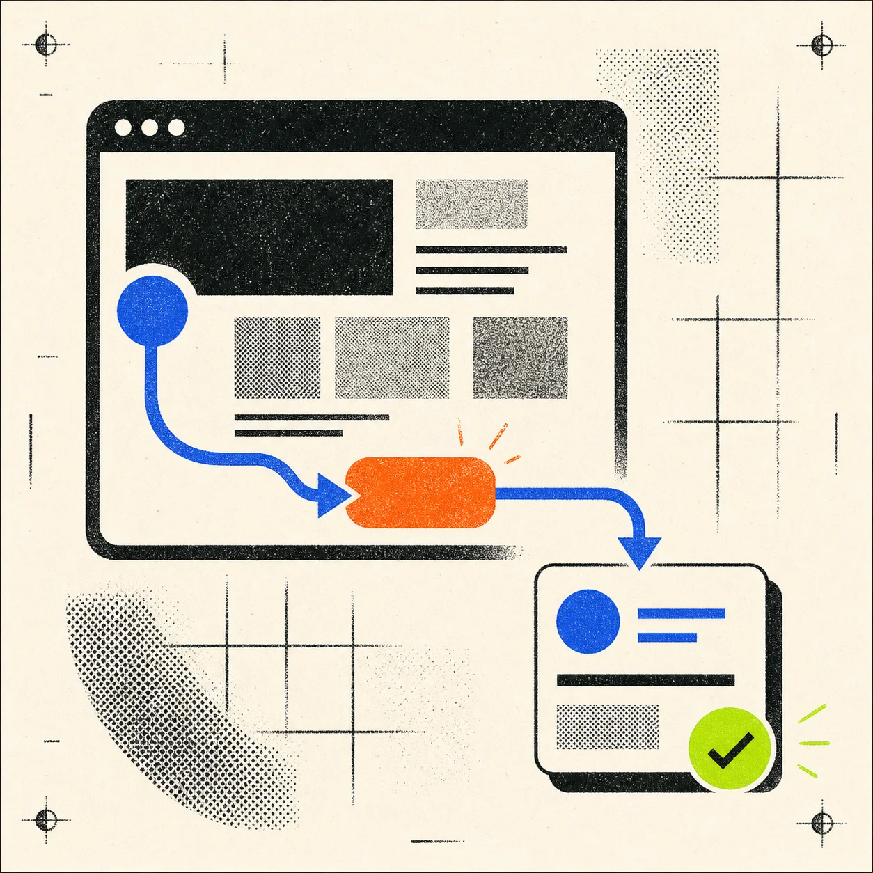 Editorial illustration of a website visit becoming a qualified lead